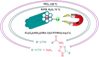 Graphical abstract: Fe3O4@SiO2@SBA-3@CPTMS@Arg-Cu: preparation, characterization, and catalytic performance in the conversion of nitriles to amides and the synthesis of 5-substituted 1H-tetrazoles