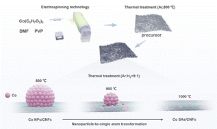 Graphical abstract: Emerging electrospinning platform toward nanoparticle to single atom transformation for steering selectivity in ammonia synthesis