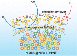Graphical abstract: Highly efficient and stable oxygen evolution from seawater enabled by a hierarchical NiMoSx microcolumn@NiFe-layered double hydroxide nanosheet array