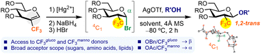 Graphical abstract: Stereoselective access to 2-deoxy-2-trifluoromethyl sugar mimetics by trifluoromethyl-directed 1,2-trans glycosylation