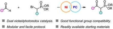 Graphical abstract: Cross-coupling of aldehydes and α-bromophosphonates to modularly access α-substituted-β-ketophosphonates under dual nickel/photoredox catalysis