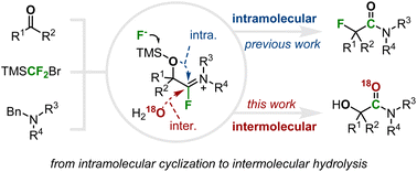 Graphical abstract: From intramolecular cyclization to intermolecular hydrolysis: TMSCF2Br-enabled carbonylation of aldehydes/ketones and amines to α-hydroxyamides