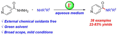 Graphical abstract: Electrochemical synthesis of pyridine carboxamides from pyridine carbohydrazides and amines in an aqueous medium