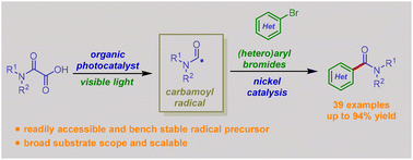 Graphical abstract: Photoredox Ni-catalyzed decarboxylative arylation of oxamic acids for amide synthesis