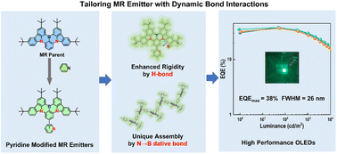 Graphical abstract: Dynamic bond interactions fine-tune the properties of multiple resonance emitters towards highly efficient narrowband green OLEDs