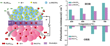 Graphical abstract: Bifunctional electrocatalysts Pr0.5Sr0.5Cr0.1Fe0.9−xNixO3−δ (x = 0.1, 0.2) for the HOR and ORR of a symmetric solid oxide fuel cell