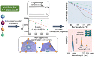 Graphical abstract: Cationic composition engineering in double perovskite XLaLiTeO6:Eu3+ (X = Ba, Sr, Ca, and Mg) toward efficient and thermally stable red luminescence for domestic white-LEDs