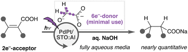 Graphical abstract: PdPt/SrTiO3:Al-catalysed redox-selective photoreduction of unsaturated carboxylic acids using minimal electron-donor and water