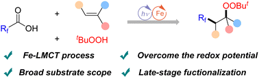 Graphical abstract: Photoinduced fluoroalkylation-peroxidation of alkenes enabled by ligand-to-iron charge transfer mediated decarboxylation