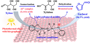 Graphical abstract: Visible light-activated polyphenol–Al3+ coordination for ambient and quantitative xylose-to-furfural conversion
