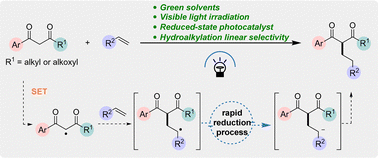 Graphical abstract: Visible-light-induced hydroalkylation of alkenes with aromatic β-ketoesters