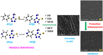 Graphical abstract: A combination of experimental and theoretical methods in evaluating triazole derivatives' mild steel corrosion inhibition ability in an acidic solution