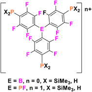 Graphical abstract: Triple para-substitution reactions of B(C6F5)3 and [(C6F5)3PF]+ with P(SiMe3)3