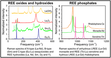 Graphical abstract: Raman spectroscopic study of anhydrous and hydrous REE phosphates, oxides, and hydroxides