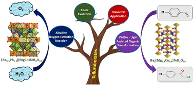 Graphical abstract: Synthesis, structure, oxygen evolution reaction (OER) and visible-light assisted organic reaction studies on A2M2TeB2O10 (A = Ba and Pb; M = Mg, Zn, Co, Ni, Cu, and Fe)
