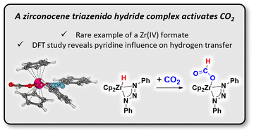 Graphical abstract: A zirconocene triazenido hydride complex activates CO2