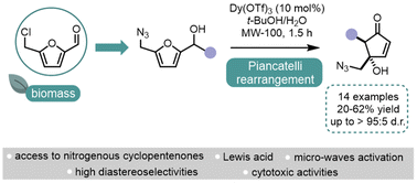 Graphical abstract: The Piancatelli rearrangement of AMF (5-azidomethylfurfural) derivatives: a biobased opportunity for the synthesis of nitrogenous cyclopentenones