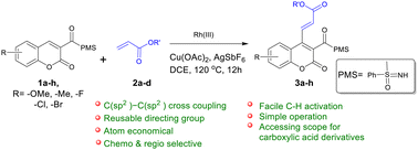 Graphical abstract: Regioselective alkenylation of masked carboxylic acid derivatives of coumarins with acrylates via oxidative C(sp2)–C(sp2) cross-coupling
