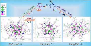 Graphical abstract: Analogous copper nanoclusters (Cu16/17) with two electron superatomic and mixed valence copper(ii)/copper(i) and copper(i)/copper(0) characters
