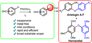 Graphical abstract: Metal-free iodination of arylaldehydes for total synthesis of aristogins A–F and hernandial