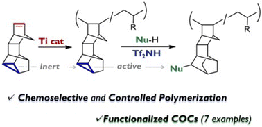 Graphical abstract: Functionalized cyclic olefin copolymers: chemoselective polymerization of a cyclopropane-containing norbornadiene dimer using a titanium catalyst and post-polymerization modification