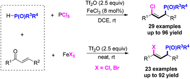 Graphical abstract: Lewis acid-catalyzed phosphinoylation and halogenation of α,β-unsaturated ketones: access to γ-halo allylic phosphonates