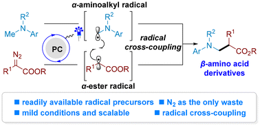 Graphical abstract: Synthesis of β-amino acid derivatives via photoredox-catalyzed radical cross–coupling of anilines with diazo compounds