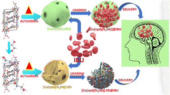 Graphical abstract: Functionalization of a porous copper(ii) metal–organic framework and its capacity for loading and delivery of ibuprofen