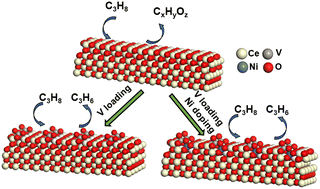 Graphical abstract: Understanding the impact of small vanadia clusters and their coverage effects on undoped and Ni-doped ceria nanorod supports on propane oxidative dehydrogenation