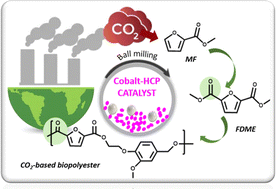 Graphical abstract: Insertion of CO2 to 2-methyl furoate promoted by a cobalt hypercrosslinked polymer catalyst to obtain a monomer of CO2-based biopolyesters