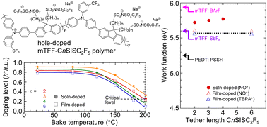 Graphical abstract: Effect of counterion tether length on stability, work function and application of a self-compensated, hole-doped triarylamine-alt-fluorene model polymer