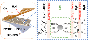 Graphical abstract: Hydrophilic carbon quantum dots assisting porous P(VDF–HFP) film for self-powered humidity sensing with high sensitivity and low hysteresis