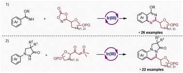 Graphical abstract: Synthesis of 2-glycosyl-quinazolines and 5-glycosyl-pyrazolo[1,2-a]cinnolines by Cp*Ir(iii)-catalyzed C–H activation/cyclization