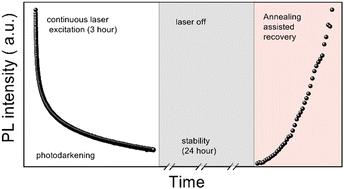 Graphical abstract: Room temperature photobrightening and low temperature photodarkening in two-dimensional CdSe nanoplatelets