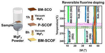 Graphical abstract: Reversible fluorination of brownmillerite SrCoO2.5 by MgF2 annealing