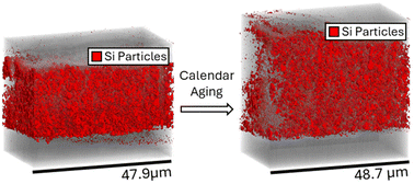 Graphical abstract: Quantifying silicon anode restructuring during calendar aging of lithium-ion batteries by plasma focused ion beam tomography and chemical mapping
