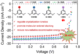 Graphical abstract: A halogenated volatile additive strategy for regulating crystallization kinetics and enabling 20.40% efficiency polymer solar cells with low non-radiative recombination energy loss