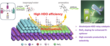 Graphical abstract: Hydrogen spillover boosts PET upcycling to aviation fuel additives over Co–ReOx catalysts