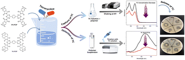 Graphical abstract: A 3-in-1 multifunctional porous organic polyimide: detection, capture and controlled release of antibacterial drugs