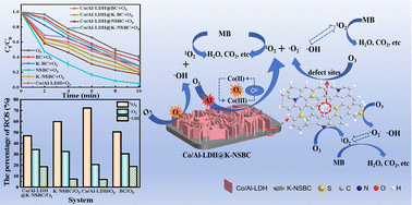 Graphical abstract: Degradation of methylene blue by ozone oxidation activated by N and S co-doped biochar supported Co–Al layered double hydroxides