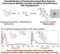 Graphical abstract: Hydrophilization of guaiazulene-based blue pigment: improving its stability in acidic conditions by substitution with polyallylamine