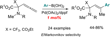Graphical abstract: Pd(ii)-catalyzed regioselective hydroarylation of allenyl-containing α-amino acid derivatives with aryl boronic acids