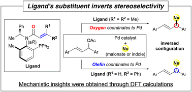 Graphical abstract: Stereoinversion in Pd-catalyzed allylic substitution induced by modification of olefinic moiety in chiral phosphine-acrylamide ligands