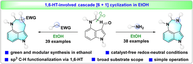 Graphical abstract: Green and modular synthesis of azepino[4,3,2-cd]indoles and diazepino[6,5,4-cd]indoles via hydride transfer-involved cascade cyclization in ethanol