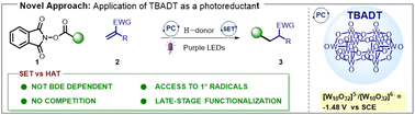 Graphical abstract: Beyond HAT: harnessing TBADT for photocatalyzed Giese-type C(sp3)–C(sp3) bond formation through reductive decarboxylation