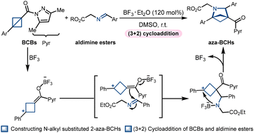 Graphical abstract: BF3-enabled unusual (3 + 2) cycloaddition of bicyclobutanes with aldimine ester: access to 2-azabicyclo[2.1.1]hexanes