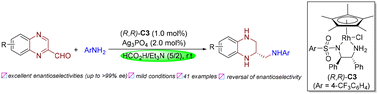 Graphical abstract: Rhodium-catalyzed one-pot tandem reductive amination/asymmetric transfer hydrogenation of quinoxaline-2-carbaldehydes and anilines for the efficient synthesis of chiral vicinal diamines