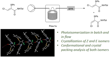 Graphical abstract: Formation of the E-isomer as an impurity in the optimized flow synthesis of a Z-α-thio-β-chloroacrylamide; E/Z photoisomerization in batch and flow, and solid state characterization of both isomers