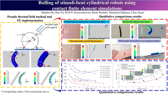 Graphical abstract: Rolling of stimuli-bent cylindrical robots using contact finite element simulations