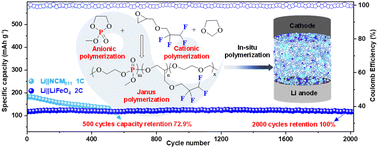 Graphical abstract: In situ Janus polymerization of cyclic phosphate and ethers affording fluorine/phosphorus copolymer electrolyte for high-safety lithium metal batteries with long-cycle life